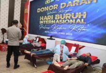 Peringati May Day, Polres Kediri Kota Gelar Donor Darah Bersama Serikat Pekerja